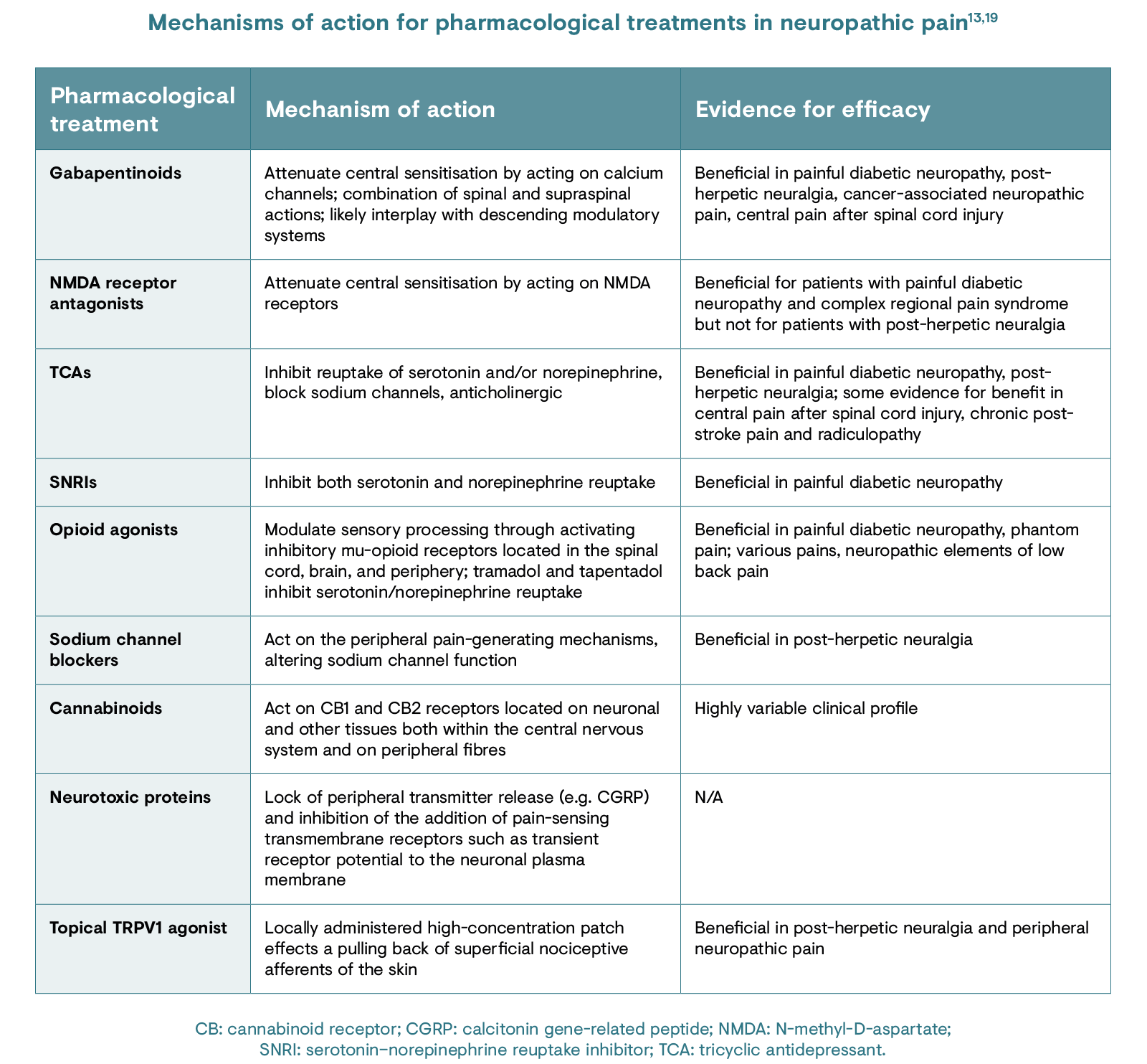 Mechanisms of action for pharmacological treatments in neuropathic pain