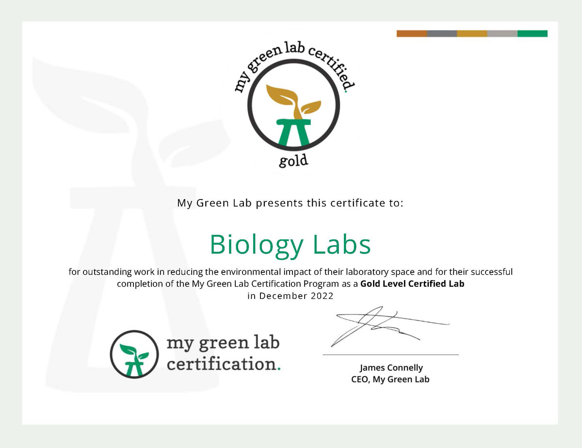 Biology Labs certificate