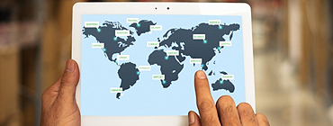 Worldmap on a tablet, showing international logistic sites