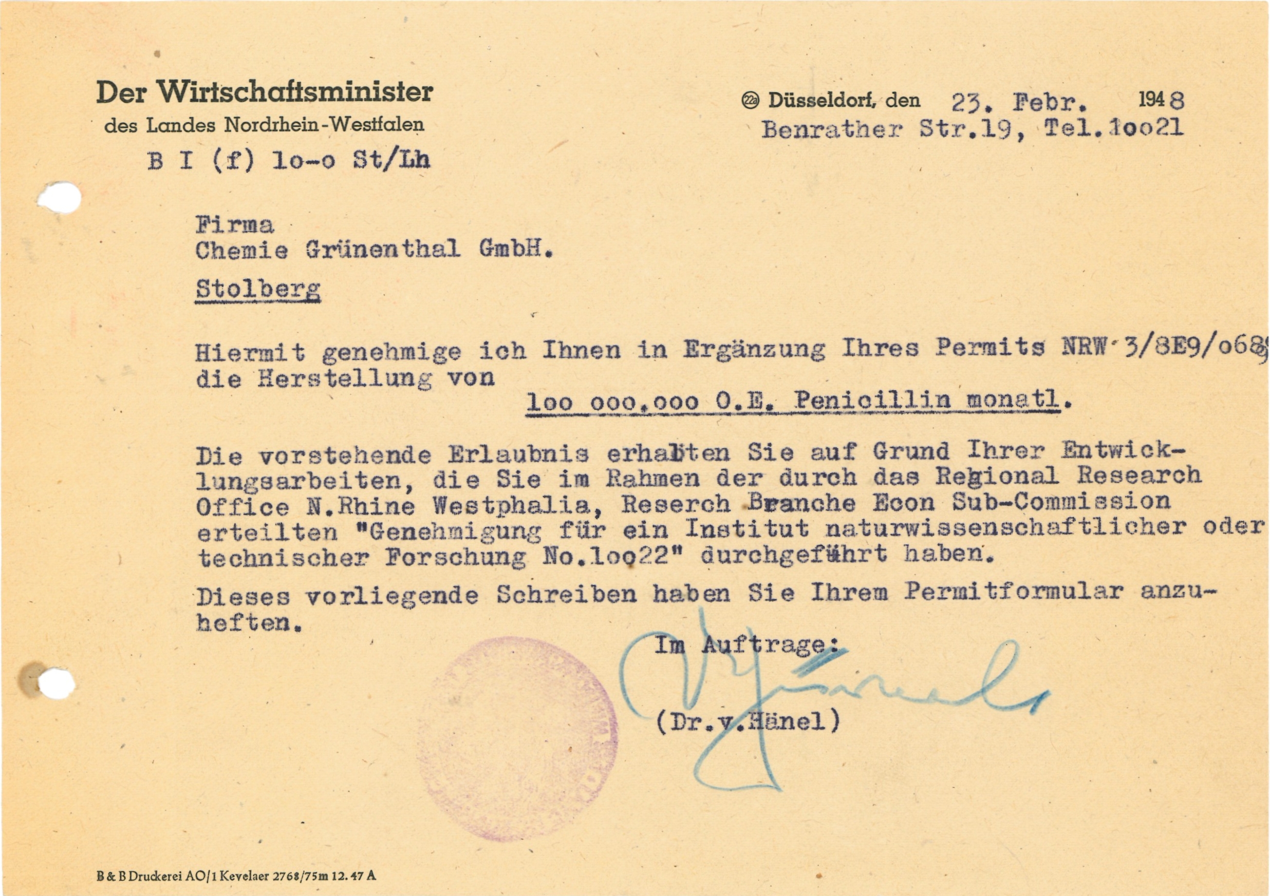 Manufacturing permit Penicillin
