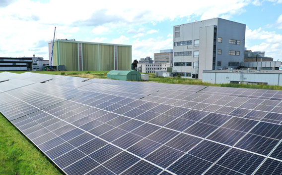 Photograph of the Grünenthal solar field at the headquarters in Aachen
