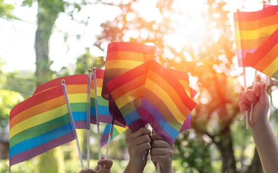 LGBT, pride, rainbow flag as a symbol of lesbian, gay, bisexual, transgender, and queer pride and LGBTQ social movements in June month