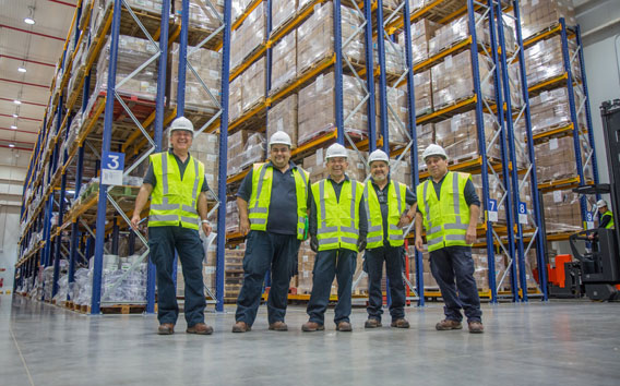 Grünenthal employees at Headquarter warehouse in safety gear